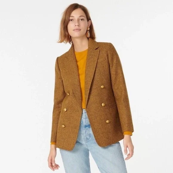 J. Crew Double-Breasted Blazer in Gold‎ Herringbone English Wool - Picture 2 of 13